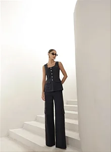 CONJUNTO REGATA E CALÇA MILANO LINHO - AZUL MARINHO