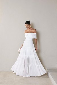 VESTIDO HOLANDA CHIFON OMBRO A OMBRO - OFF WHITE