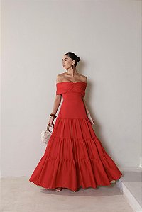 VESTIDO HOLANDA CHIFON OMBRO A OMBRO - VERMELHO