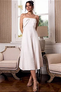 VESTIDO MIDI JENNY DETALHE LAÇO - OFF WHITE