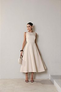 VESTIDO ANA PAULA MIDI ALFAIATARIA PREMIUM - AREIA