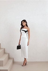 VESTIDO MIDI SABRINA BICOLOR - OFF WHITE