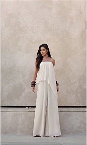 MACACÃO SAMIRA BLUSA ASSIMÉTRICA - AREIA