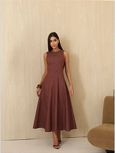 VESTIDO VIVIANE MIDI EVASÊ - MARROM