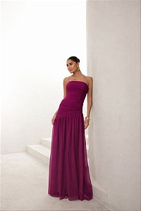 VESTIDO DE FESTA ALICE MICROTULE COM CAPA - FÚCSIA