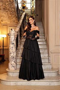 VESTIDO DE FESTA LIZ OMBRO A OMBRO - PRETO