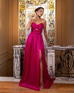 VESTIDO DE FESTA MANUELA T.Q.C TAFETÁ - FÚCSIA