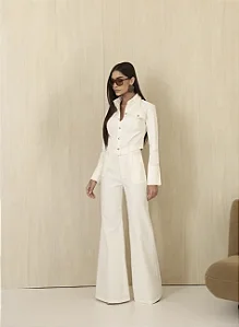 CONJUNTO CASAQUETO E CALÇA SARJA ALAFAITARIA - OFF WHITE