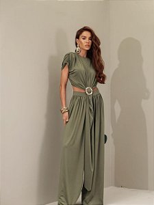 CONJUNTO RENATA CALÇA E BLUSA CROPPED OMBREIRAS - VERDE