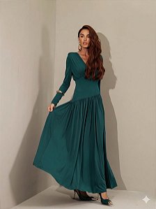 VESTIDO YASMIN JERSEY MANGA LONGA - VERDE PETROLEO