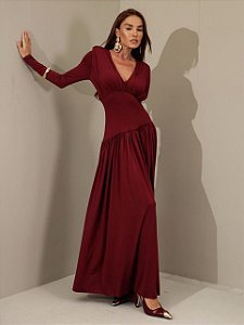 VESTIDO YASMIN JERSEY MANGA LONGA - VINHO