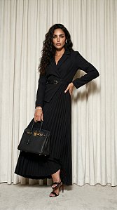 VESTIDO CÁSSIA ALFAIATARIA PLISSADO FINESSE - PRETO