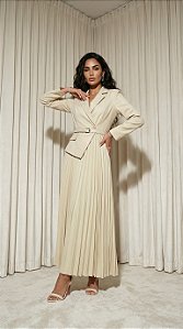 VESTIDO CÁSSIA ALFAIATARIA PLISSADO FINESSE - AREIA