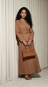 VESTIDO CÁSSIA ALFAIATARIA PLISSADO FINESSE - CAMEL
