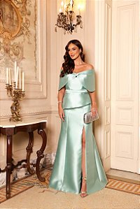 VESTIDO DE FESTA ÍSIS T.Q.C. ZIBELINE COM CAPA AVULSA - VERDE MENTA