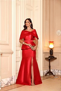 VESTIDO DE FESTA ÍSIS T.Q.C. ZIBELINE COM CAPA AVULSA - VERMELHO