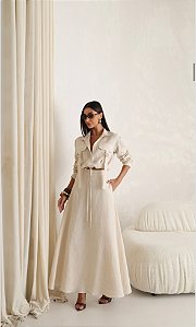 CONJUNTO GABY CAMISA E SAIA 100% LINHO - NATURAL