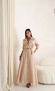CONJUNTO GABY CAMISA E SAIA 100% LINHO - NUDE