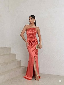 VESTIDO DE FESTA MILÃO T.Q.C. - CORAL