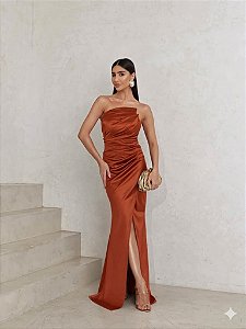 VESTIDO DE FESTA MILÃO T.Q.C. - TERRACOTA