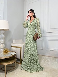 VESTIDO ESTAMPADO ARIANE MANGA LONGA - VERDE MENTA