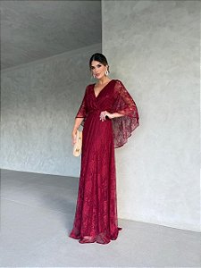 VESTIDO DE FESTA LONGO MARILIA CAPA TRANSPASSADA - MARSALA