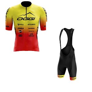 Kit Ciclismo Oggi Amarelo Bretelle Forro em Gel+Camisa Proteção UV50%+Bandana Brinde