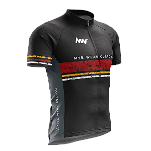 Camisa Ciclismo Camiseta Para Ciclista MTB  Preta Faixa Vermelha Proteção UV cod325