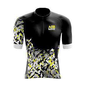 Camisa Ciclismo Camiseta Para Ciclista MTB  Geométrica Preta/Cinza/Amarelo Proteção UV cod141