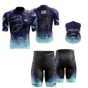 Kit Ciclismo Camisa + Bermuda Forro em Gel + Bandana Nossa Senhora Azul 2023