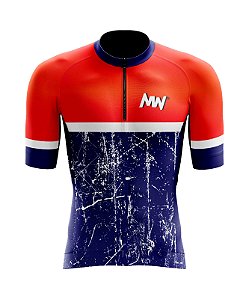 Camisa Ciclismo Camiseta Para Ciclista MW Azul e Laranja 2024 Proteção UV