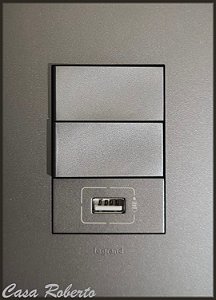 Conjunto 4X2 Placa Magnesium com 3 modulos (Interruptor, Interruptor, USB) - Arteor