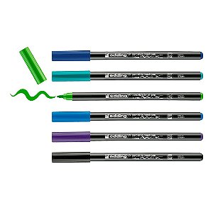 edding 4200 - Kit c/6 canetas para porcelana permanente - Tons frios - 1 a 4 mm