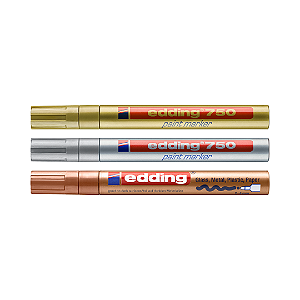 edding 750 - Kit c/3 Marcadores permanentes metálicos - Dourado + Prata + Cobre