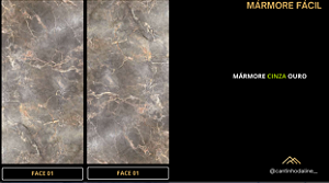 PLACA EFEITO MÁRMORE CINZA OURO ACETINADO