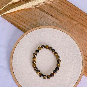 Pulseira em Olho de Tigre - Esfera 8mm