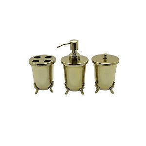 KIT LAVABO INOX COBREADO POTES PORTA ALGODÃO ESCOVA SABONETE