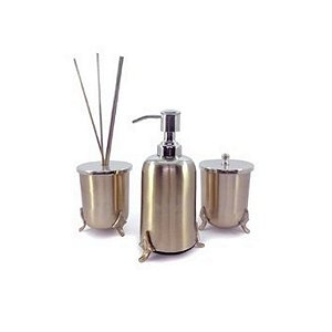 KIT LAVABO EM  INOX POTES PARA ALGODÃO AROMA SABONETE TAAMBA