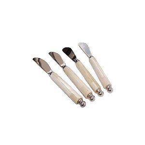 JOGO DE FACAS PARA SOBREMESA EM INOX E OSSO CLARO