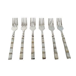 JOGO DE GARFOS PARA SOBREMESA EM INOX E MADREPÉROLA