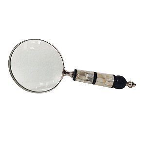 LUPA DE MÃO EM INOX CHIFRE E MADREPÉROLA