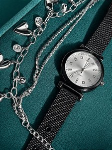 Kit Relógio Black Midnight + Pulseiras Charms