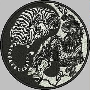 Patch Dragão Chinês e Tigre Preto e Branco 13x13 cm