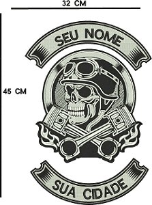 Patch Personalizado Caveira Motociclista Pistão 45x32cm