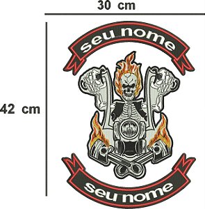 Patch Personalizado Caveira Moto em Chamas 42x30cm