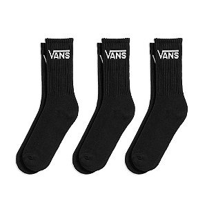 Meia Vans Classic Crew Kit 3 Pares - Preto -  36 ao 40