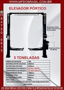 ELEVADOR PORTICO HIDRAULICO 5T - MF5000 PRO MONOFASICO