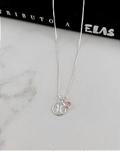 Colar Medalha Signo Peixes - Prata