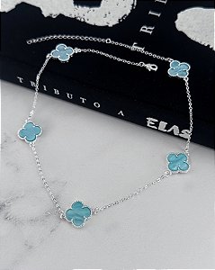 Colar Insp. Trevo Virginia Azul Bebê - Prata