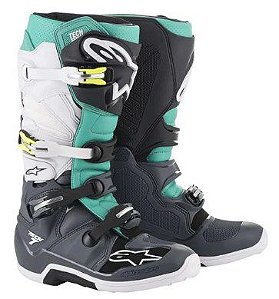 BOTA ALPINESTARS TECH 7 CINZA ESCURO VERDE AZULADO BRANCO 12.EAN :8033637200231